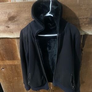 Black Hooded Jacket with Faux Fur Lining